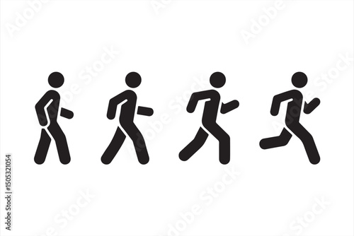 Dynamic Minimalist Black and White Running Icons in Action Sequence