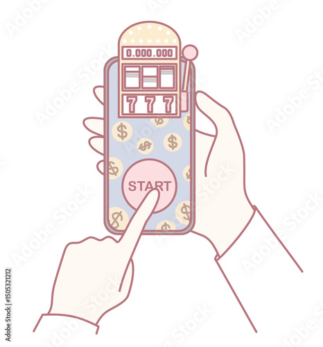 This engaging and fun mobile slot machine game features a start button prominently displayed on the smartphone screen