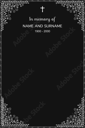 Vector - Border or frame with cross. Rest in peace. End of life. Invitation card.