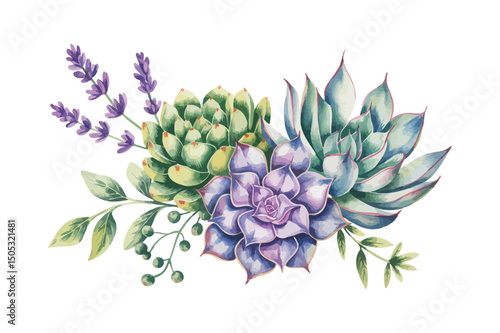 Green colorful succulent bouquets vector design objects. Eucalyptus selection, echeveria, herbs, various plants and leaves. Natural greenery.