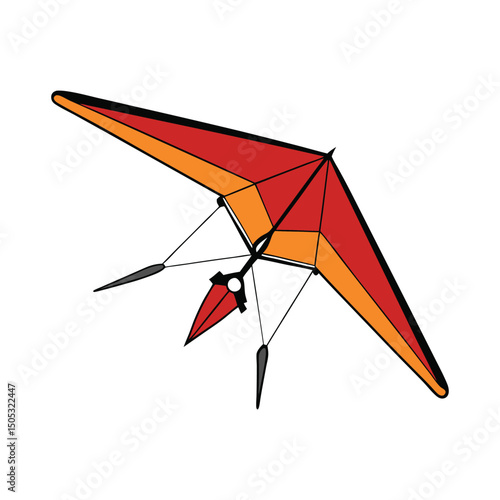 Red and orange hang glider isolated on white background illustration