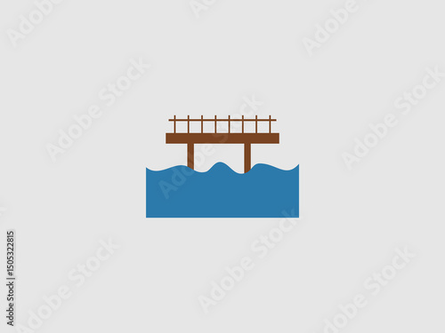 illustration of a brown wooden pier extending over blue water