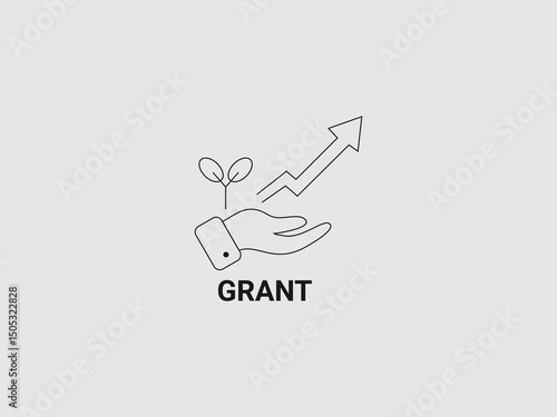 line art illustration featuring an open hand with a small plant sprout