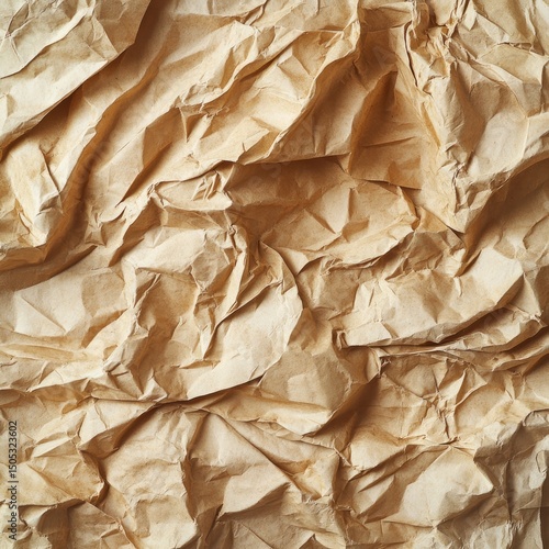 Wallpaper Mural Close-up of crumpled, light brown paper; texture is rough, uneven, and shows deep creases and folds Torontodigital.ca