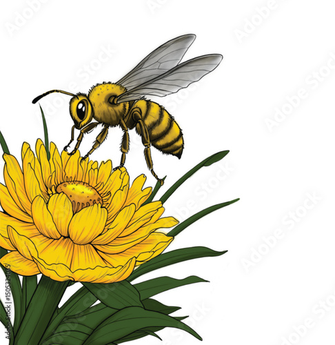 Bee on a Bright Sunflower – Nature Illustration"
