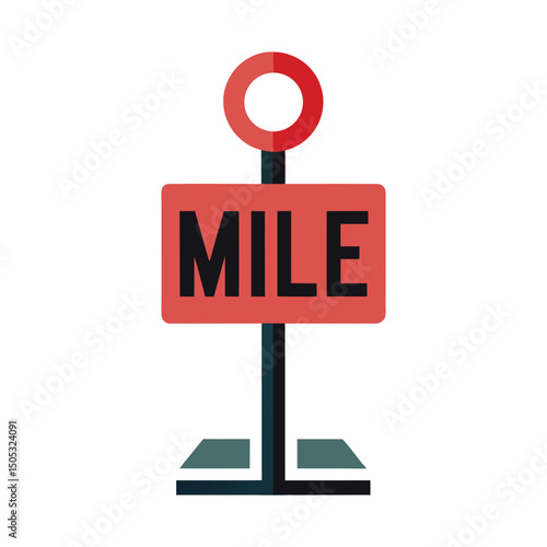 Simple flat design of red mile marker post for navigation and distance measurement