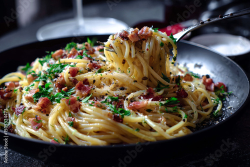 Slika na platnu a delicious dish of spaguetti carbonara ready to eat --