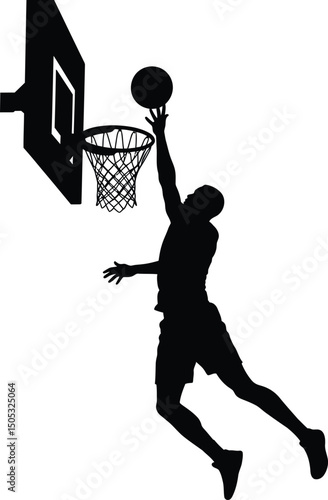 professional basketball dunker silhouette flying toward the rim