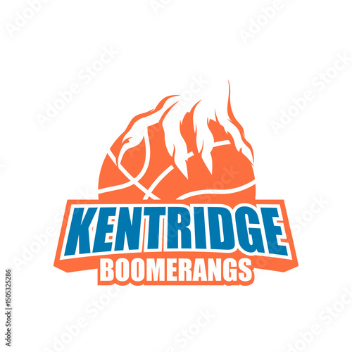 The image showcases nine basketball-themed logo designs for a team called “Kentridge Boomerangs.” Each logo incorporates a basketball with aggressive or supernatural hands, claws, 