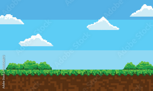 Landscape retro pixel art style 8 bit for arcade game background