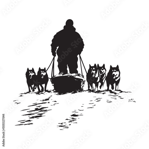 A person sledding with his dog minimalist silhouette design