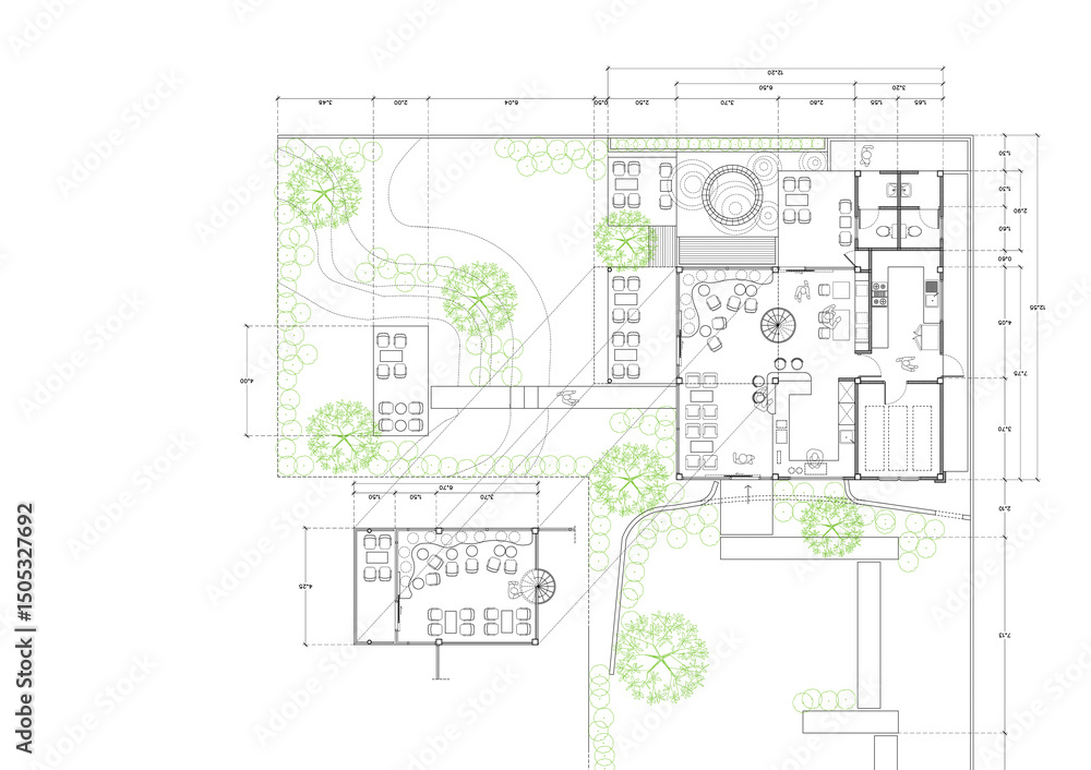 Fototapeta premium Floor plan designed building on the drawing.