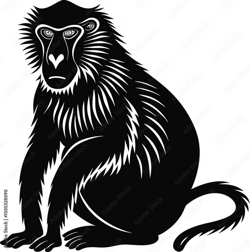 Naklejka premium baboon sitting silhouette