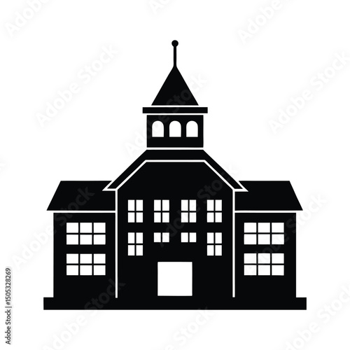 Black and white silhouette of a town hall building vector illustration