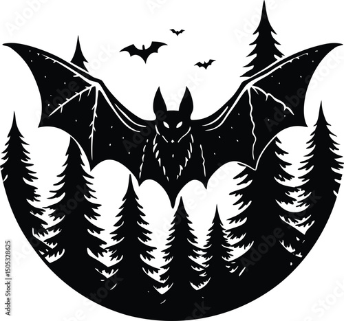 bat flying over forest