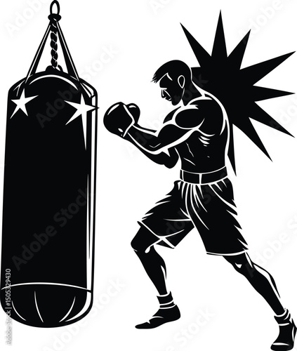 boxer punching punching bag silhouette