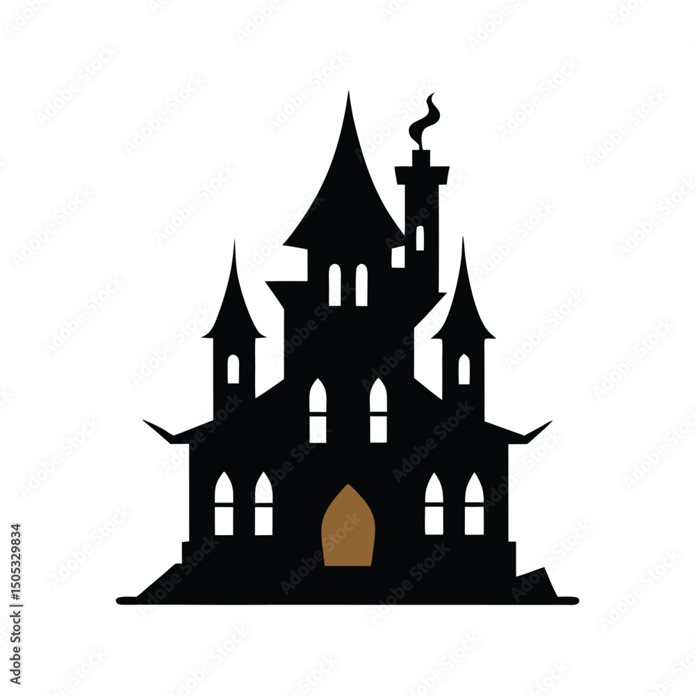 Obraz premium Silhouette of spooky halloween haunted castle illustration on a white background