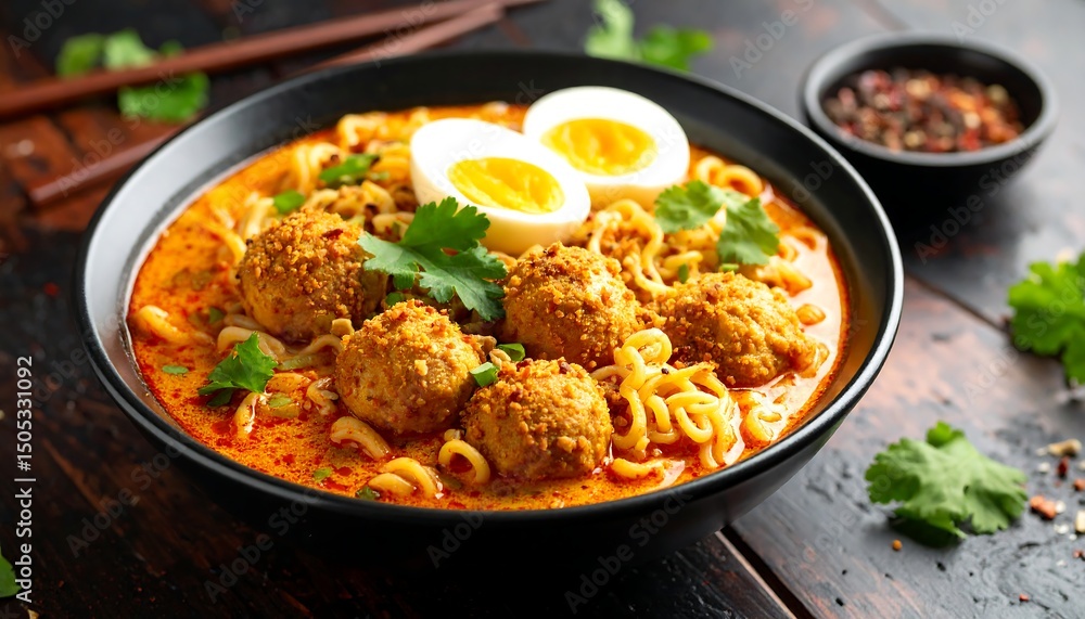 Spicy Noodle Soup with Meatballs. Spicy Noodle Soup with Meatballs.