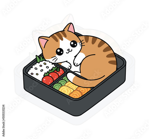 Cat in Bento Box Illustration