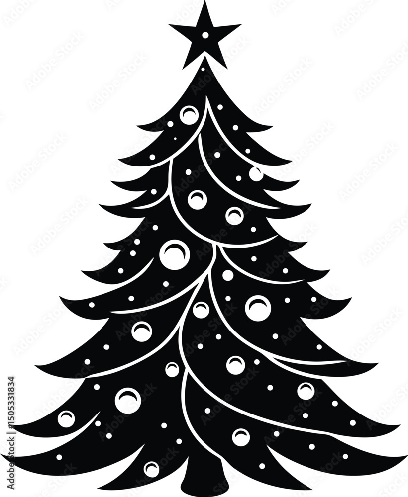 Obraz premium christmas tree with ornaments and star on top silhouette