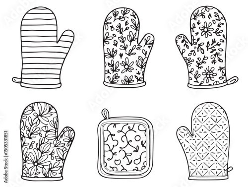 oven mitts line art cooking accessory kitchen utensil design
