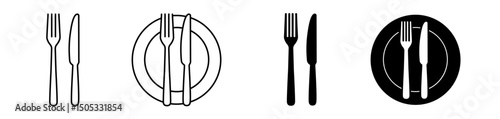 Spoon and fork icon set. Restaurant symbol. Vector illustration