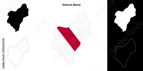 Sakurai (Nara) outline map set