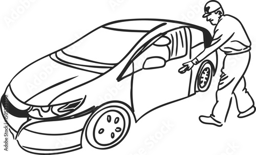 차량, 운전, 스케치, 남자, 흰색, 자동차, 수리, 카센터, car, 모터, 드라이브