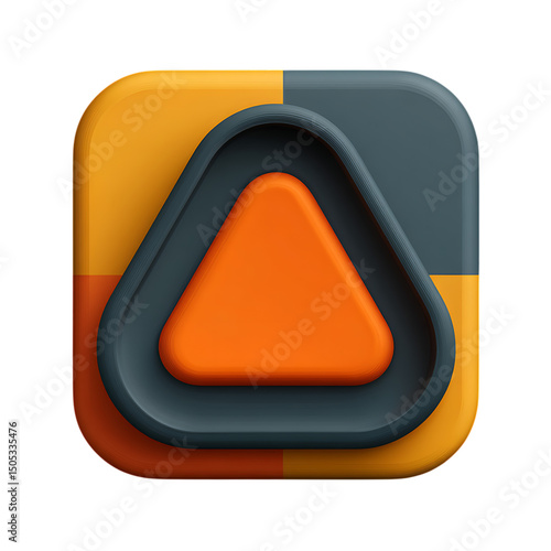 3D Abstract Triangle Icon with Orange and Gray Geometric Design