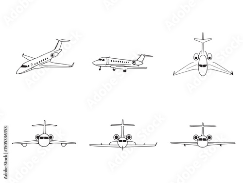 private jet line art drawing vector style illustration