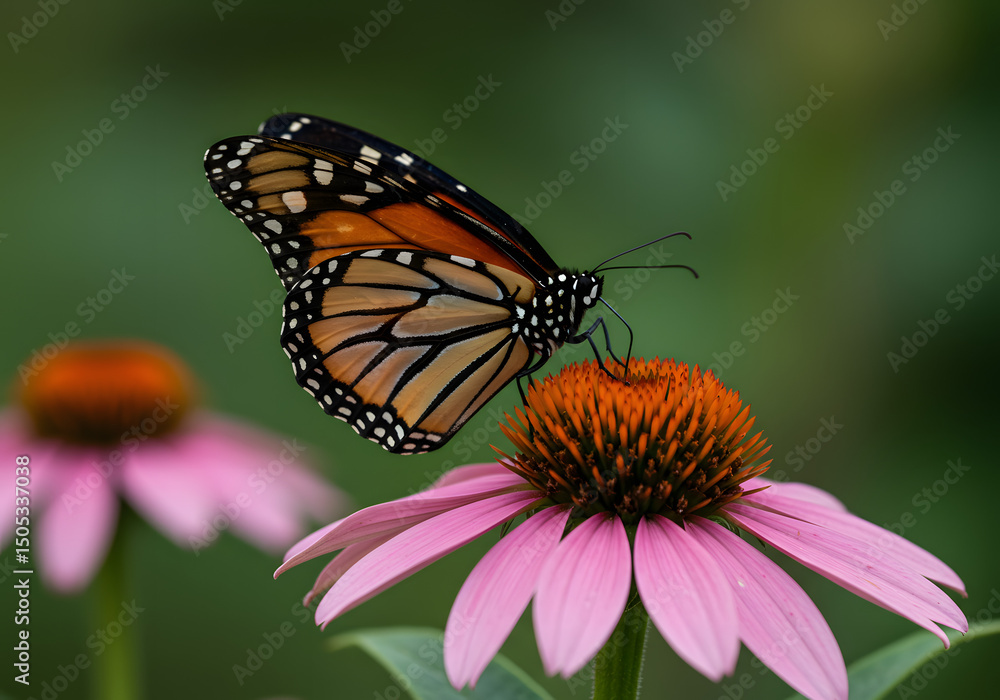Monarch Butterfly on Pink Coneflower A Stunning Nature Close-Up Monarch Butterfly on Pink Coneflower A Stunning Nature Close-Up