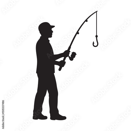 Fisherman with Fishing Rod Silhouette Art & Illustration
