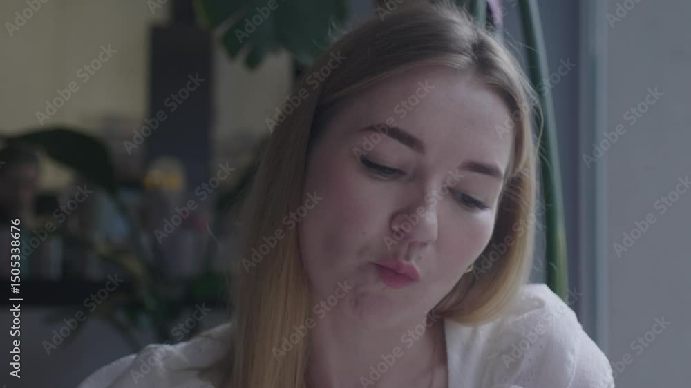 Portrait of beautiful woman eating vegetable salad in street cafe. Young woman having lunch in restaurant Portrait of beautiful woman eating vegetable salad in street cafe. Young woman having lunch in restaurant