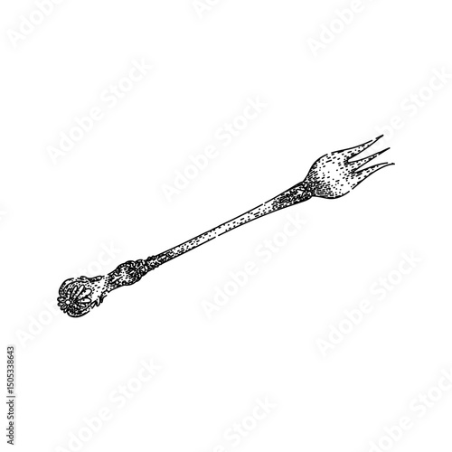 tableware fork engraved silver sketch hand drawn vector