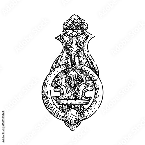 antique iron door knocker sketch hand drawn vector