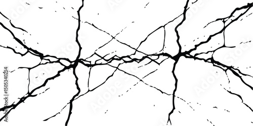 Deep cracks intertwine across a stark white surface, creating an abstract tapestry that showcases the beauty within destruction. Nature’s design captivates the observer’s imagination.
