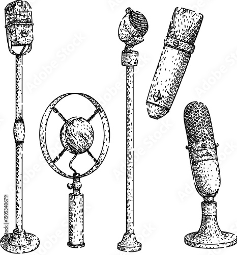 microphone set sketch hand drawn vector
