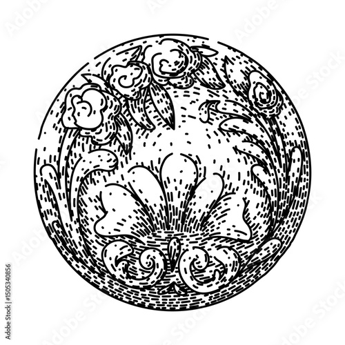 antique ornate metal button sketch hand drawn vector