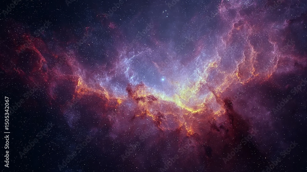 Fototapeta premium Celestial Tapestry Vibrant Cosmic Clouds of Pink, Purple, and Orange in a Starry Nebula