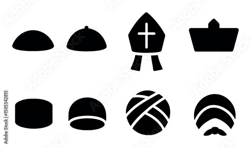 Silhouette icons of various traditional and religious headwear