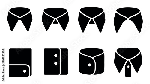Various shirt collar and cuff icons in black silhouettes