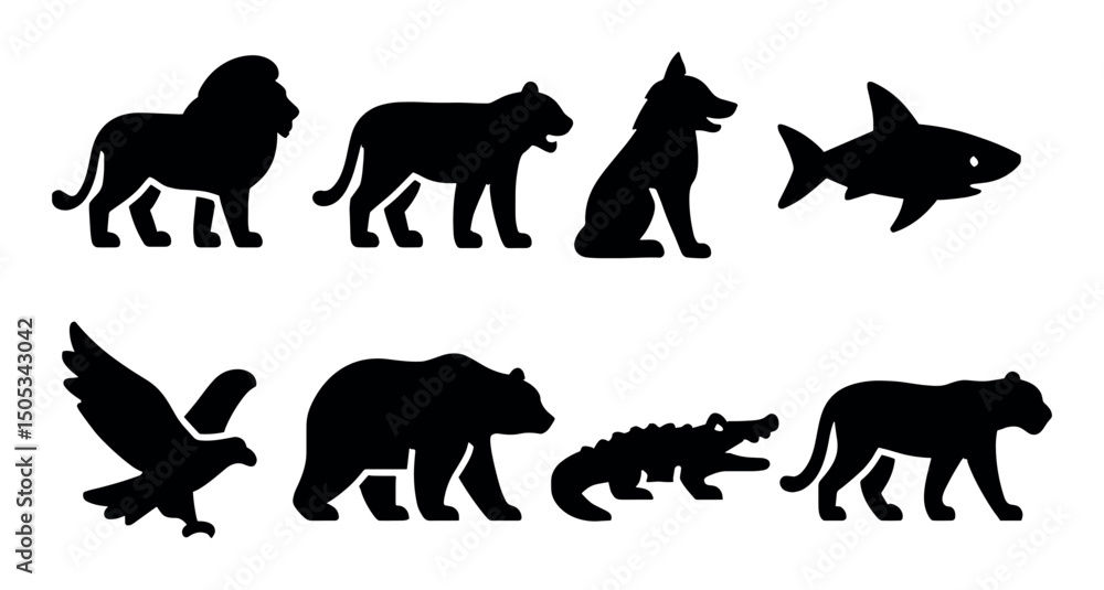 Fototapeta premium Silhouette illustrations of diverse wildlife animals collection