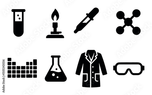 Science icons: lab equipment and tools for experiments