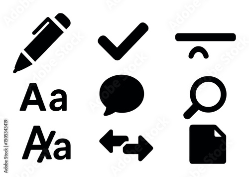 Collection of common text editing icons and symbols in black