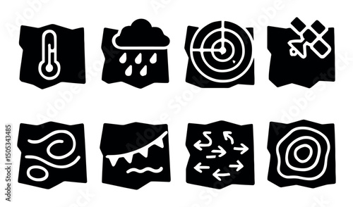 Weather icons: temperature, rain, radar, wind, precipitation