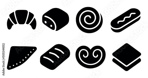 Assorted pastry icons set featuring croissant and baked goods