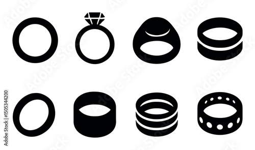 Silhouette collection of various stylish rings in different designs