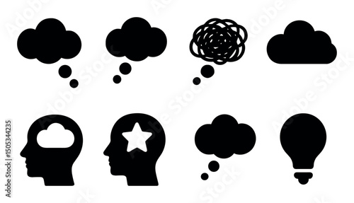 Set of creative thinking icons with brainstorming elements