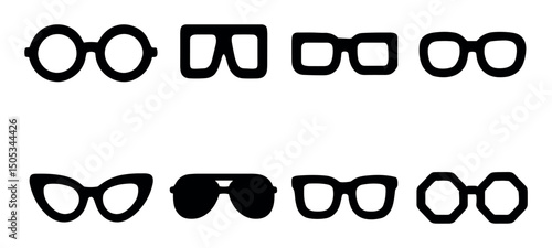 Variety of stylish eyeglass frame silhouettes in black and white