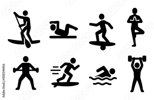 Silhouettes of various sport activities and fitness poses